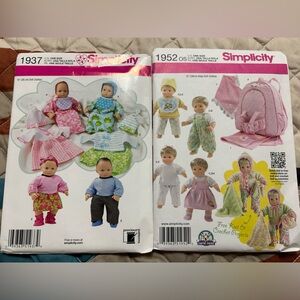 Simplicity 15 inch Baby Doll Clothing Patterns - New and uncut 1952, 1937